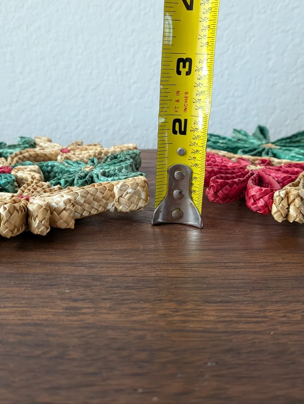 Vintage 70's Woven Straw Raffia Wicker Trivet Set of 2 Retro Boho Christmas